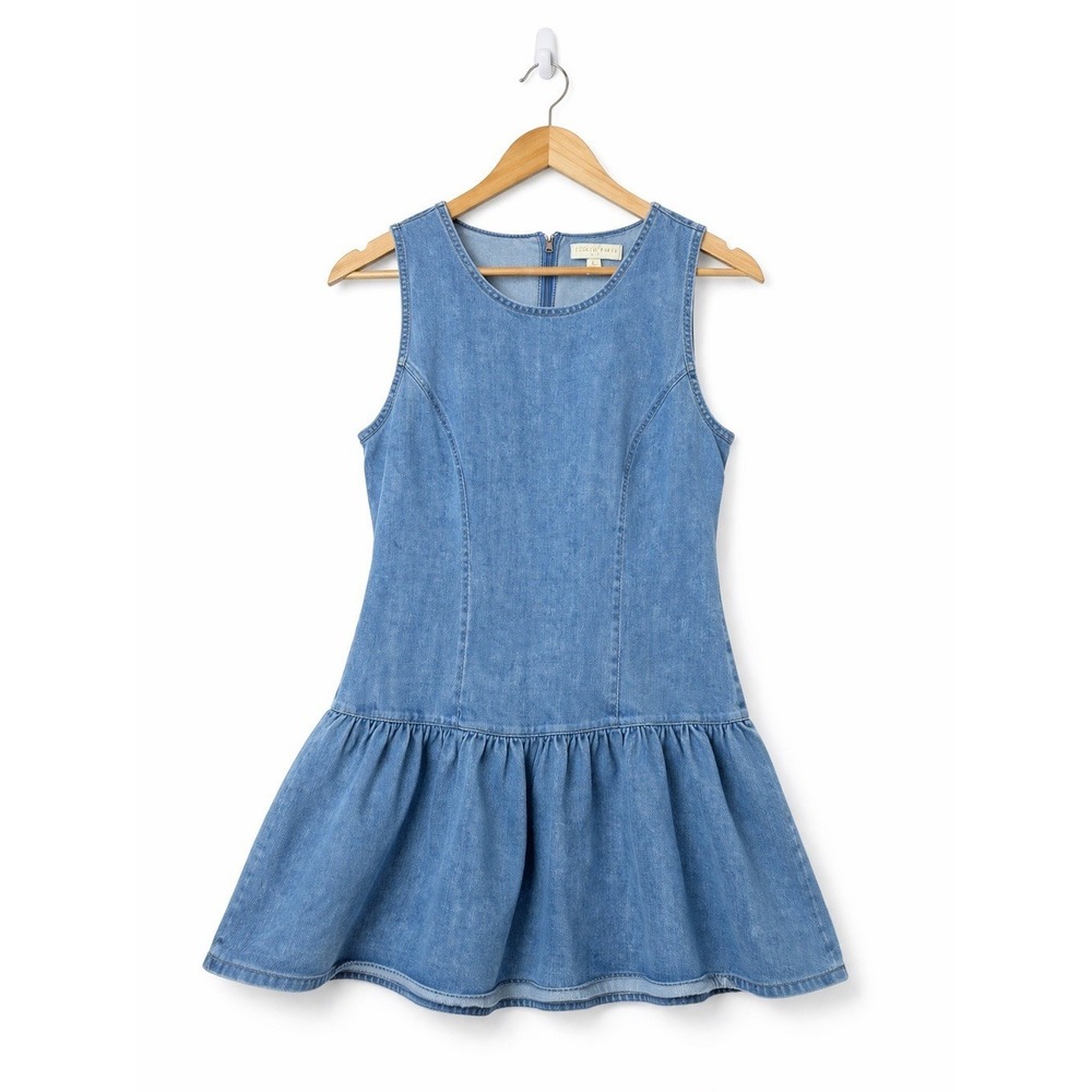 THIRTY THIRTY LA Denim Mini‎ Dress Large Sleeveless Fit Flare Light Wash